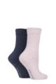 Women's 2 Pair SOCKSHOP Wool Mix Striped and Plain Boot Socks - Frost Pink