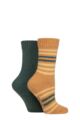 Ladies 2 Pair SOCKSHOP Wool Mix Striped and Plain Boot Socks - Marmalade Striped
