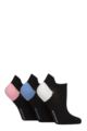 Women's 3 Pair SOCKSHOP Poly Sports No Show Socks - Black / Pink / Blue