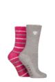 Women's 2 Pair SOCKSHOP Wildfeet Embroidered Cosy Lounge Socks - Diamond / Stripes