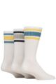 Mens 3 Pair SOCKSHOP Wildfeet Cotton Rich Sports Socks - White Teal / Yellow Stripes