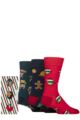 Mens 3 Pair SOCKSHOP Wildfeet Cotton Christmas Socks in Candy Cane Gift Box - Dancing Food