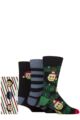 Mens 3 Pair SOCKSHOP Wildfeet Cotton Christmas Socks in Candy Cane Gift Box - Smiley Face Baubles