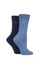 Women's 2 Pair Elle Ribbed Bamboo Boot Socks - Navy