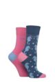 Women's 2 Pair Elle Bamboo Patterned and Plain Socks - Seafarer