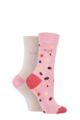 Women's 2 Pair Elle Bamboo Patterned and Plain Socks - Sunset Sands