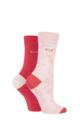 Women's 2 Pair Elle Bamboo Patterned and Plain Socks - Strawberry Sorbet