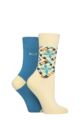 Ladies 2 Pair Elle Bamboo Patterned and Plain Socks - Storm
