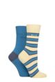 Ladies 2 Pair Elle Bamboo Striped and Plain Socks - Storm