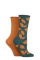 Ladies 2 Pair Elle Bamboo Feather Striped Socks - Marmalade
