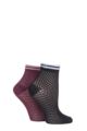 Women's 2 Pair Elle Soft Net Sporty Anklet Socks - Black / Burg