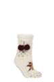 Women's 1 Pair Elle Chunky Sherpa Lined Cosy Moccasin Socks with Pom Pom - Cream