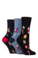 Women's 3 Pair SOCKSHOP Gentle Grip Christmas Socks - Navy / Black