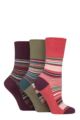 Women's 3 Pair Gentle Grip Cotton Patterned and Striped Socks - Wilderness Stripe Purple