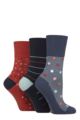 Women's 3 Pair Gentle Grip Cotton Patterned and Striped Socks - Heritage Spot / Stripe Blue