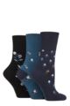 Women's 3 Pair Gentle Grip Cotton Patterned and Striped Socks - Graceful Garden Teal