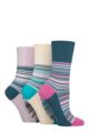 Women's 3 Pair Gentle Grip Cotton Patterned and Striped Socks - Flow Mixed Stripe Cream / Blue / Lilac