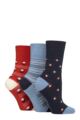 Women's 3 Pair Gentle Grip Cotton Patterned and Striped Socks - Tropical Folklore Denim / Navy / Orange