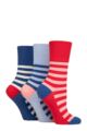 Women's 3 Pair Gentle Grip Cotton Patterned and Striped Socks - Joie Red / Blue / Lilac