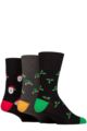 Mens 3 Pair SOCKSHOP Gentle Grip Cotton Christmas Socks - Black / Charcoal