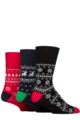 Mens 3 Pair SOCKSHOP Gentle Grip Cotton Christmas Socks - Red / Navy