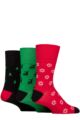 Mens 3 Pair SOCKSHOP Gentle Grip Cotton Christmas Socks - Green / Black