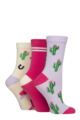 Women's 3 Pair SOCKSHOP Wildfeet Cotton Novelty Patterned Socks - Disco Cowgirl