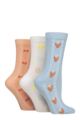 Women's 3 Pair SOCKSHOP Wildfeet Textured Knit Cotton Socks - Strawberry / Citrus / Cherry