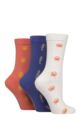 Women's 3 Pair SOCKSHOP Wildfeet Textured Knit Cotton Socks - Crab / Seahorse / Sun