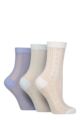 Women's 3 Pair SOCKSHOP Wildfeet Cotton Sheer Pelerine Pop Socks - White / Lilac / Blue Flowers