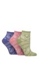 Women's 3 Pair SOCKSHOP Wildfeet Mid Length Cotton Socks - Bandana Print Green / Pink / Purple