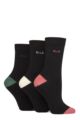 Women's 3 Pair Elle Plain, Striped and Patterned Cotton Socks with Smooth Toes - Cinnamon Contrast