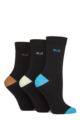 Women's 3 Pair Elle Plain, Striped and Patterned Cotton Socks with Smooth Toes - Storm Contrast