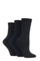 Women's 3 Pair Elle Plain, Striped and Patterned Cotton Socks with Smooth Toes - Black / Navy / Charcoal