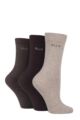 Women's 3 Pair Elle Plain, Striped and Patterned Cotton Socks with Smooth Toes - Cocoa