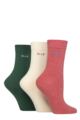 Women's 3 Pair Elle Plain, Striped and Patterned Cotton Socks with Smooth Toes - Cinnamon Plain