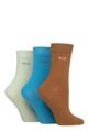 Women's 3 Pair Elle Plain, Striped and Patterned Cotton Socks with Smooth Toes - Storm Plain