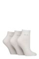 Women's 3 Pair Elle Plain, Striped and Patterned Cotton Anklets with Smooth Toes - White