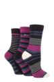 Women's 3 Pair Elle Plain, Striped and Patterned Cotton Socks with Smooth Toes - Black/Blackbird Stripe