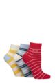 Women's 3 Pair Elle Plain, Striped and Patterned Cotton Anklets with Smooth Toes - Seafarer Striped