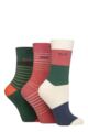 Women's 3 Pair Elle Plain, Striped and Patterned Cotton Socks with Smooth Toes - Cinnamon Stripe