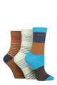 Women's 3 Pair Elle Plain, Striped and Patterned Cotton Socks with Smooth Toes - Storm Stripe