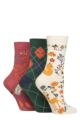 Women's 3 Pair Elle Plain, Striped and Patterned Cotton Socks with Smooth Toes - Cinnamon Patterned