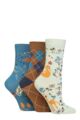 Women's 3 Pair Elle Plain, Striped and Patterned Cotton Socks with Smooth Toes - Storm Patterned