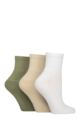 Women's 3 Pair Elle Half Cushion Bamboo Sport Anklet Socks - White / Beige / Khaki