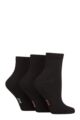 Ladies 3 Pair Elle Half Cushion Bamboo Sport Anklet Socks - Plain Black