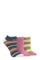 Women's 3 Pair Elle Plain, Stripe and Patterned Cotton No-Show Socks - Coastal Joy Striped