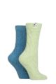 Ladies 2 Pair Elle Cable Knit Chenille Boot Socks - Light Pine