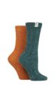Ladies 2 Pair Elle Cable Knit Chenille Boot Socks - Marmalade