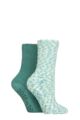 Women's 2 Pair Elle Multi Cosy Slipper Socks with Grip - Storm